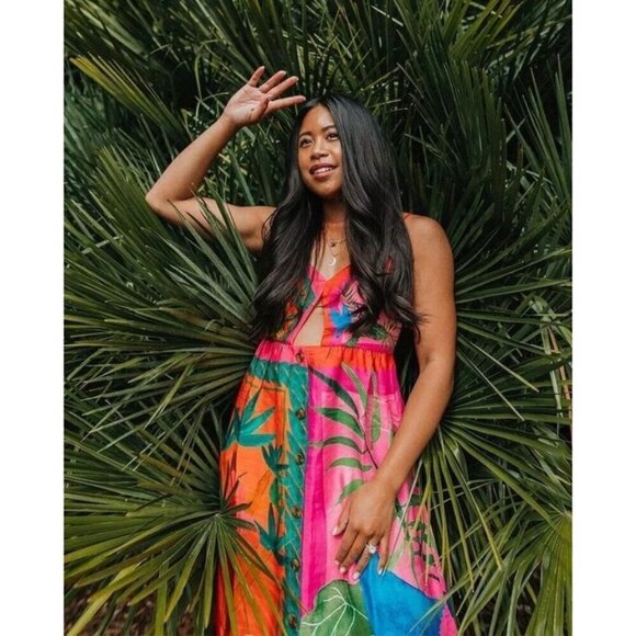 💕FARM RIO💕 Double Scarves Midi Dress ~ Bahia Girls Scarf + Tropical Scarf XS - Picture 5 of 16